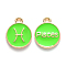 Alloy Enamel Pendants, Cadmium Free & Lead Free, Flat Round with Constellation, Light Gold, Pale Green, Pisces, 15x12x2mm, Hole: 1.5mm