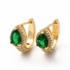 Green Cubic Zirconia Teardrop Hoop Earrings EJEW-H094-01G-1