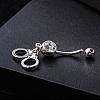 Piercing Jewelry Real Platinum Plated Brass Rhinestone Handcuffs Navel Ring Belly Rings AJEW-EE0001-36-4