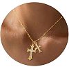 Double Cross Brass Micro Pave Clear Cubic Zirconia Pendant Necklaces FS-WG6EC88-01-1