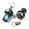 Assembled Natural Bronzite and Synthetic Turquoise Openable Perfume Bottle Pendants LS-G-S366-057A-4