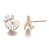 Brass Micro Pave Clear Cubic Zirconia Stud Earring Findings KK-S356-358-NF-3
