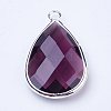 Silver Color Plated Brass Glass Teardrop Pendants X-GLAA-M006-A-06S-2