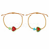 2Pcs 2 Colors Dyed Synthetic Turquoise Cross and Glass Heart Braided Bead Bracelets for Women PE0777-19-1