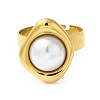 Ion Plating(IP) 304 Stainless Steel Twist Rhombus Adjustable Rings with ABS Imitation Pearl Beaded STAS-D089-24G-2