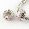 Enamel Flat Round with Flower Platinum Tone Alloy Large Hole Beads MPDL-R036-90G-1