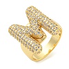 Brass Micro Pave Clear Cubic Zirconia Letter Open Cuff Ring for Women RJEW-M173-01G-M-1