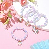Glass Beaded Stretch Bracelet with Alloy Enamel Unicorn Charm for Kids BJEW-JB09555-2