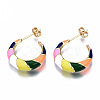 Brass Enamel Half Hoop Earrings EJEW-S210-017-NR-2