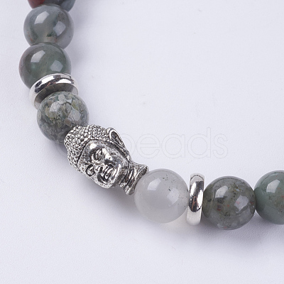 Natural Bloodstone Beads Stretch Bracelets BJEW-E325-D05-1