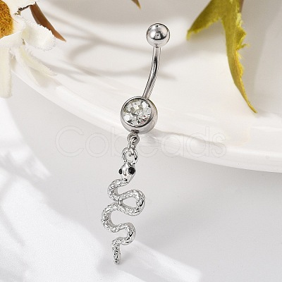 Alloy Rhinestone Snake Curved Barbell Belly Rings AJEW-R007-03P-05-1