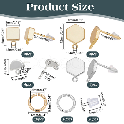 DIY Square & Hexagon Brass Stud Earring Making Kits DIY-AR0004-44-1