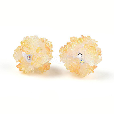 Polymer Clay Rhinestone Beads with Embossed Resin Roses RESI-T059-04K-1