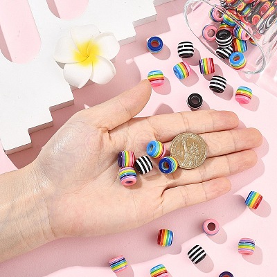 100Pcs 5 Colors Stripe Resin European Barrel Beads RESI-YW0005-69-1
