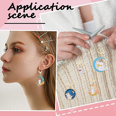 Rabbit with Moon Alloy Enamel Pendant Stitch Markers HJEW-SC00011-1
