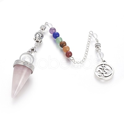 Chakra Jewelry Natural Rose Quartz Cone Dowsing Pendulums G-G771-E06-1