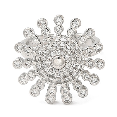 Rotatable Cubic Zirconia Flower Open Ring RJEW-Q776-05P-1
