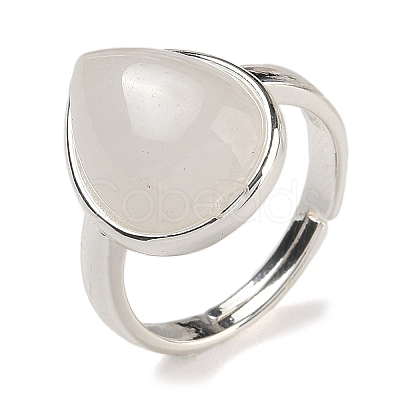 Natural Quartz Crystal Teardrop Adjustable Rings RJEW-K371-08S-17-1