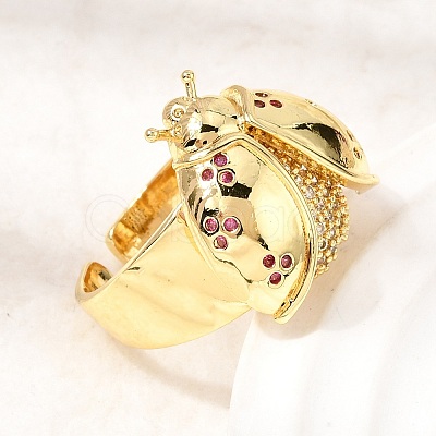 Brass Micro Pave Cubic Zirconia Cuff Open Rings RJEW-D346-01G-01-1