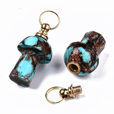 Assembled Natural Bronzite and Synthetic Turquoise Openable Perfume Bottle Pendants LS-G-S366-057A-1