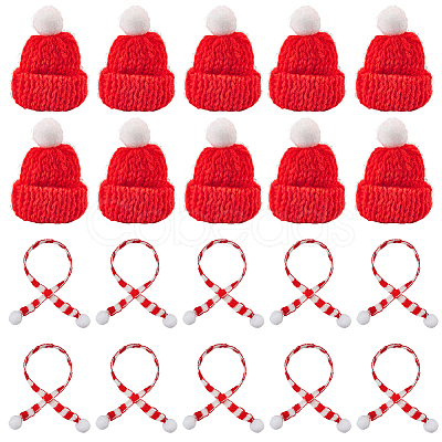12Pcs Woolen Crochet Mini Hat with Pom Pom Ball with 12Pcs Mini Knitting Wool Yarn Scarf with 1Pc Rectangle Plastic Bags AJEW-SC0003-46A-1