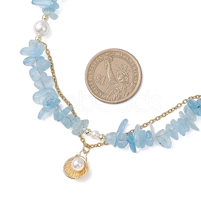 Natural Aquamarine Chips Beads Necklaces & Bracelets Sets for Women SJEW-JS01372-01-1