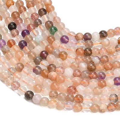 Natural Moonstone & Amazonite & Amethyst & Strawberry Quartz Beads Strands G-A324-A01-4mm-1