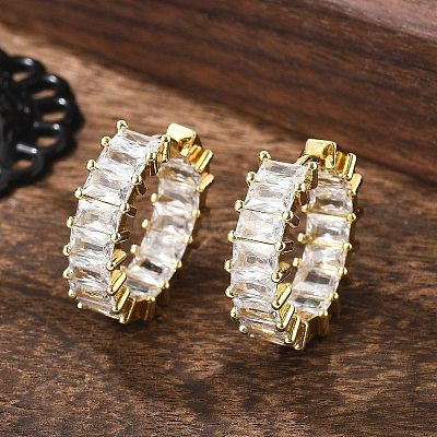 Brass Micro Pave Cubic Zirconia Huggie Hoop Earrings EJEW-K083-37G-B-1