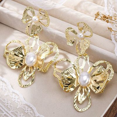 Alloy & Iron & Imitation Pearl Stud Earrings EJEW-M075-09G-1