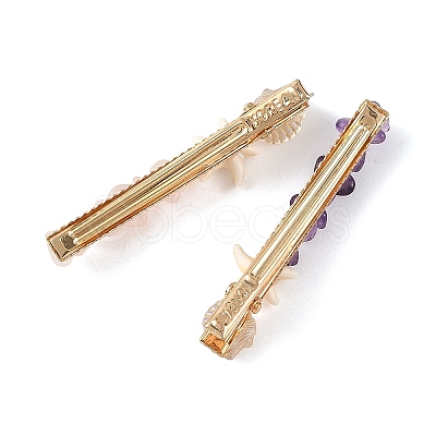 5Pcs 5 Styles Synthetic Turquoise & Natural Rose Quartz & Flower Amazonite & Lapis Lazuli & Amethyst & Topaz Jade Chip Alligator Hair Clips PHAR-TA000010-1