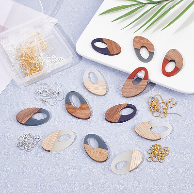 SUPERFINDINGS DIY 6 Pairs Mixed Shape Resin & Walnut Wood Earring Makings DIY-FH0001-95-1