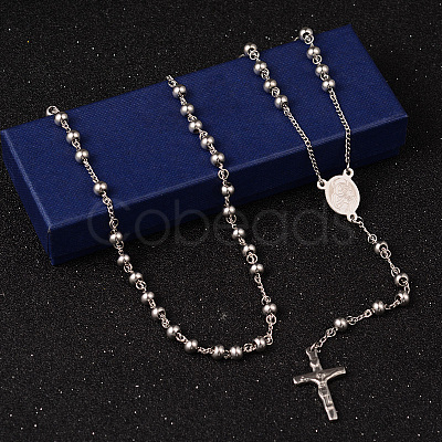 Non-Tarnish 201 Stainless Steel Rosary Bead Necklaces X-NJEW-L427-22P-1