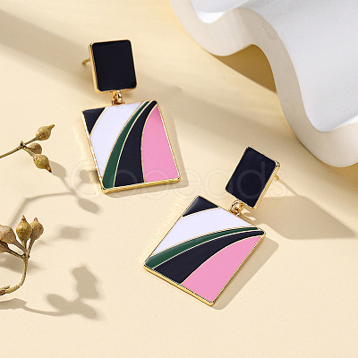 Rectangle Alloy Enamel Dangle Stud Earrings FS-WG25040-01-1