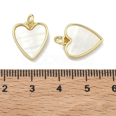 Natural Shell Pendants Brass Heart Charms KK-D229-17G-1