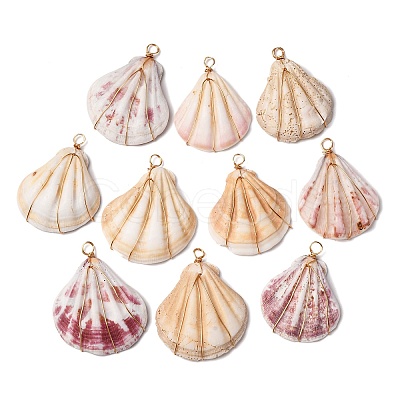 Natural Scallop Shell Pendants PALLOY-JF01209-1