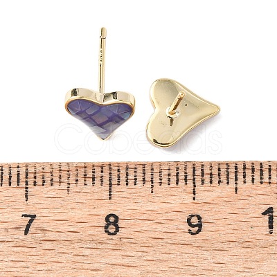 Brass Enamel Heart Stud Earrings EJEW-I322-08G-1