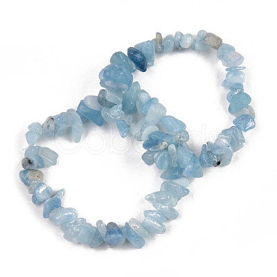 Unisex Chip Natural Aquamarine Beaded Stretch Bracelets BJEW-S143-33-1