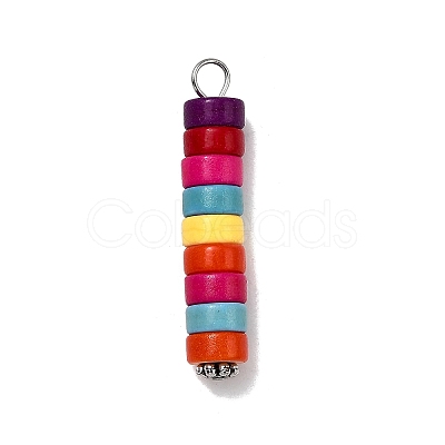 Dyed Synthetic Turquoise Column Pendants PALLOY-JF04536-01-1