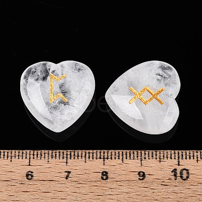 25Pcs Natural Quartz Crystal Heart Rune Stones with Elder Futhark Alphabet Engraved G-T144-02C-1