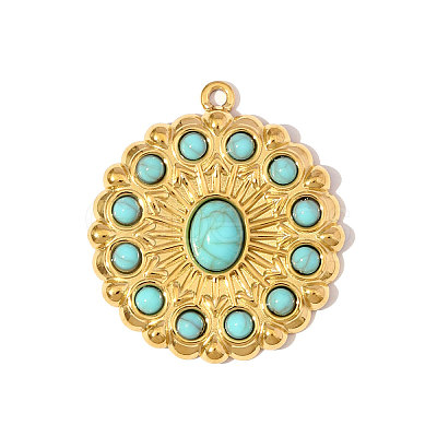 304 Stainless Steel with Synthetic Turquoise Pendants STAS-OY006-52G-1