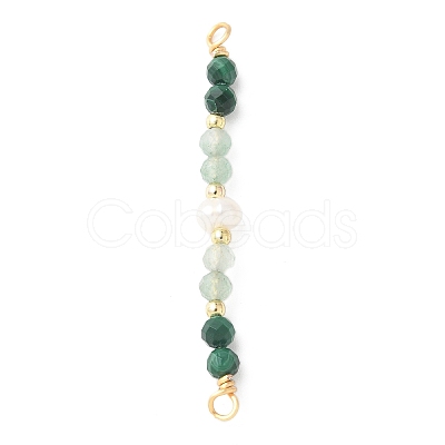 Faceted Round Natural Green Aventurinee & Malachite & Potato Natural Cultured Freshwater Pearl Beaded Connector Charms PALLOY-JF03531-03-1