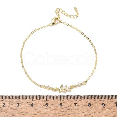 Brass Pave Clear Cubic Zirconia Link Bracelets KK-CBA6980-22G-1