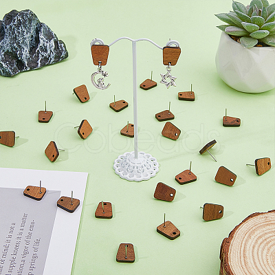 20 Pairs Trapezoid Walnut Wood Stud Earring Findings MAK-HY0001-04-1