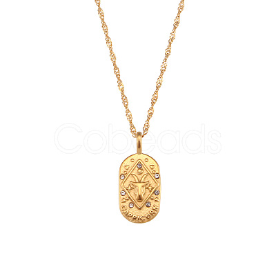 316L Surgical Stainless Steel Micro Pave Clear Cubic Zirconia Oval with Embossed Constellation Pendant Necklaces for Women Men WG0B2D7-04-1