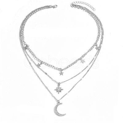 Moon Star Alloy Crystal Rhinestone Pendant 3 Layer Necklaces for Women FS-WG5D7AF-02-1