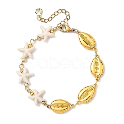 2Pcs 2 Styles 304 Stainless Steel & Synthetic Turquoise Link Chain Bracelets for Women BJEW-JB13870-1