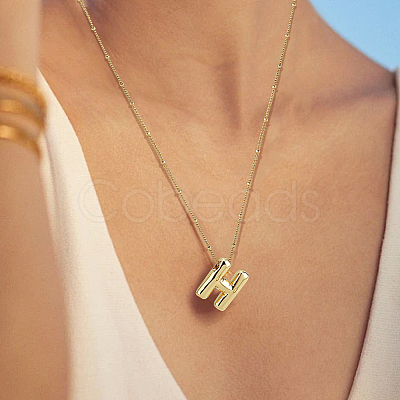 1pc Brass Chain with Alloy Letter Pendants Necklaces NJEW-LP0001-41H-G-1