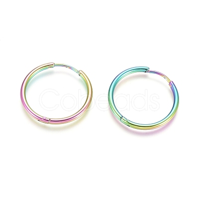 Ion Plating(IP) 304 Stainless Steel Huggie Hoop Earrings EJEW-F111A-25mm-Y-1