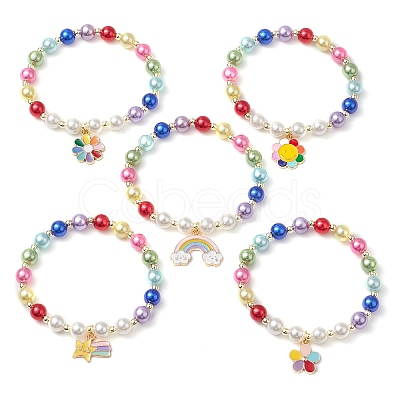 Acrylic Pearl Round Beaded Stretch Bracelets BJEW-JB11424-1