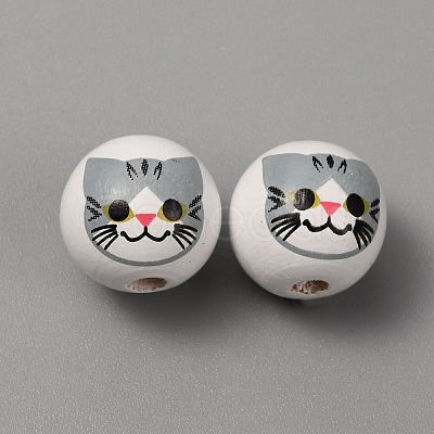 Printed Cat Wood European Beads WOOD-TAC0011-35A-1